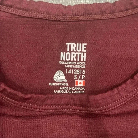 [S]True North 100 Merino Wool Burgundy Long Sleeve Crew Neck Pull Over Men Shirt - Picture 2 of 7